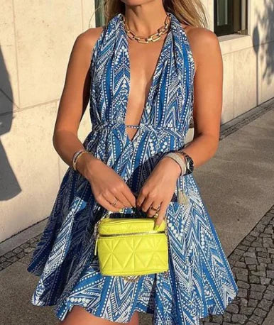 Santocha Floral Print Backless Beach Dress (One Piece)